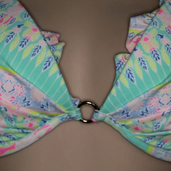 ✨2/$20 Victoria's Secret Ruffle Halter Tie Bikini Top White Pastel 36C H10583 - Picture 2 of 6
